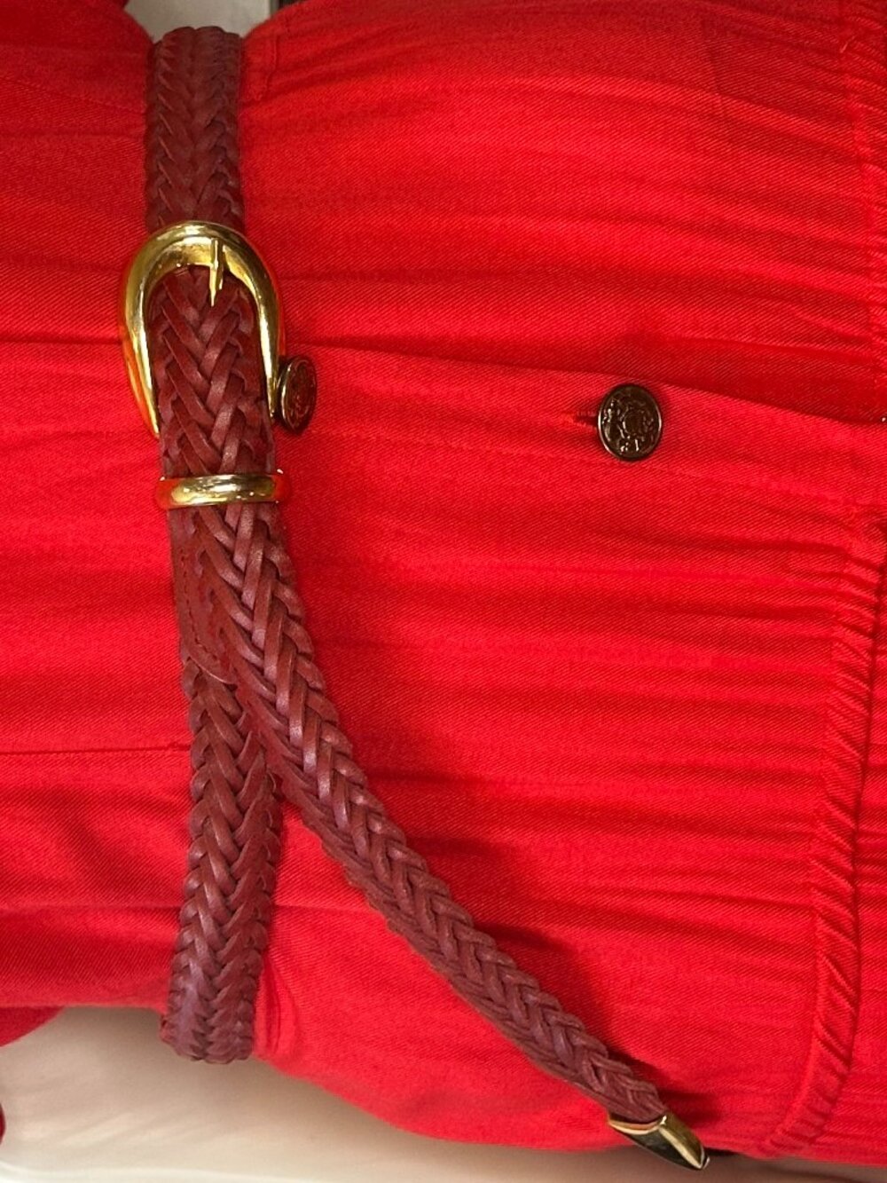Vtg HONORS Belt Buckle Red Braid Leather accent up to 32" Waist Medium 616-658